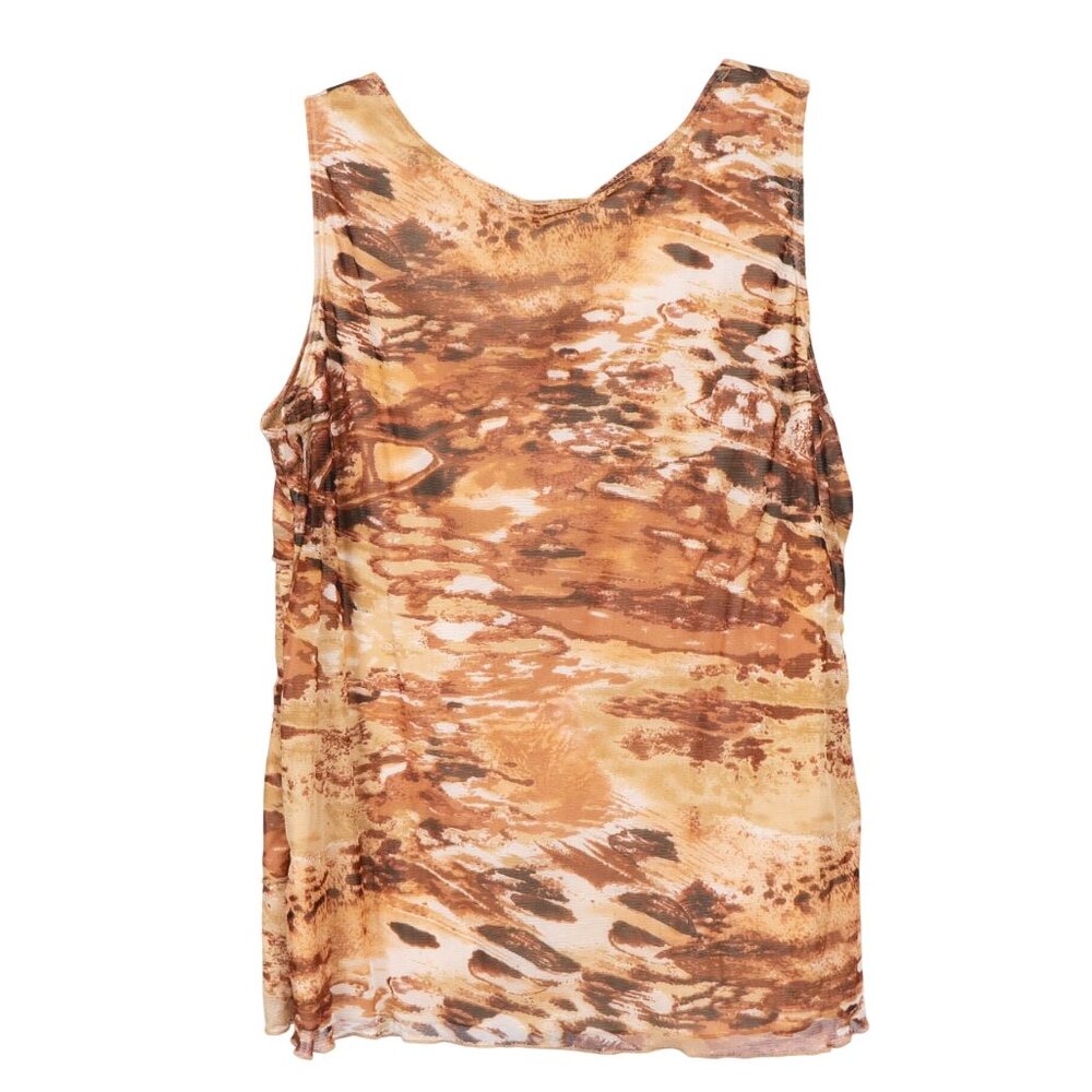 Notations Tank Top L Womens Brown Beige Ruffled Layers Abstract Sleeveless Top - Picture 7 of 7